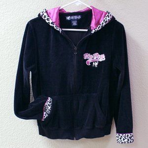 Soft black hoodie, pink & animal print trim 💋